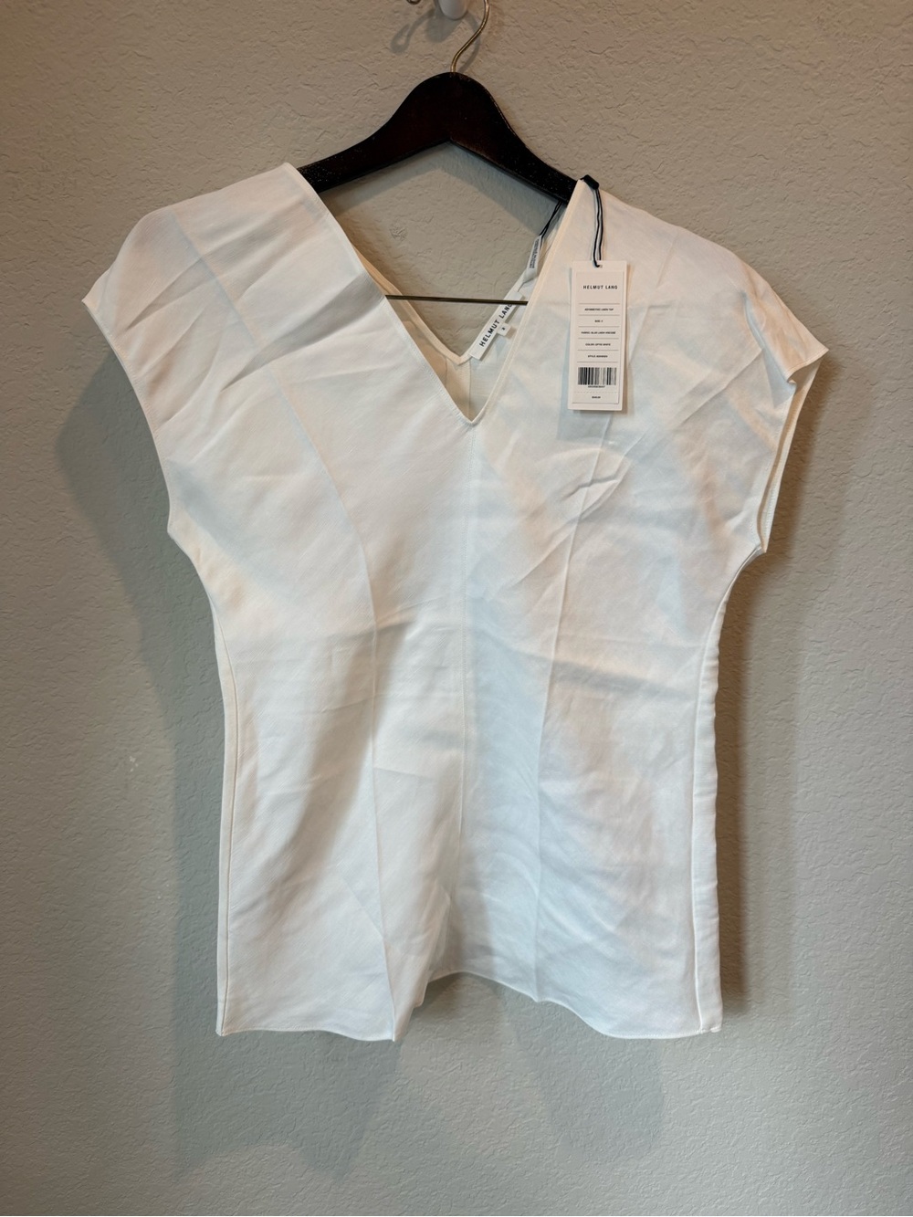 Helmut Lang White V-Neck Linen Assymetric Top